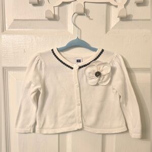 Baby Girl Janie and Jack  White Cardigan With Floral Detail Size 6-12M
